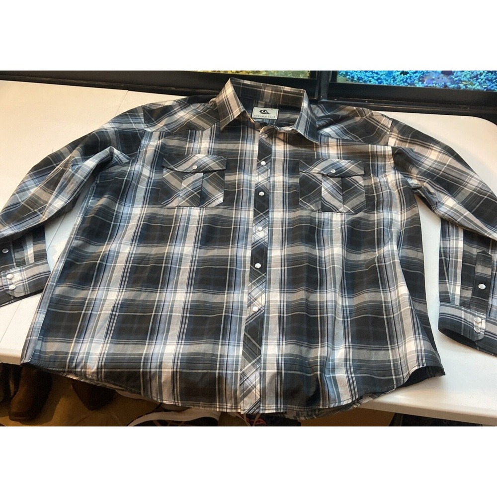 Coevals Club Mens Pearl Snap Shirt Plaid Long Sleeve Grey Black 2XL